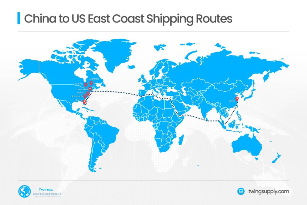 china to us east coast shipping routes